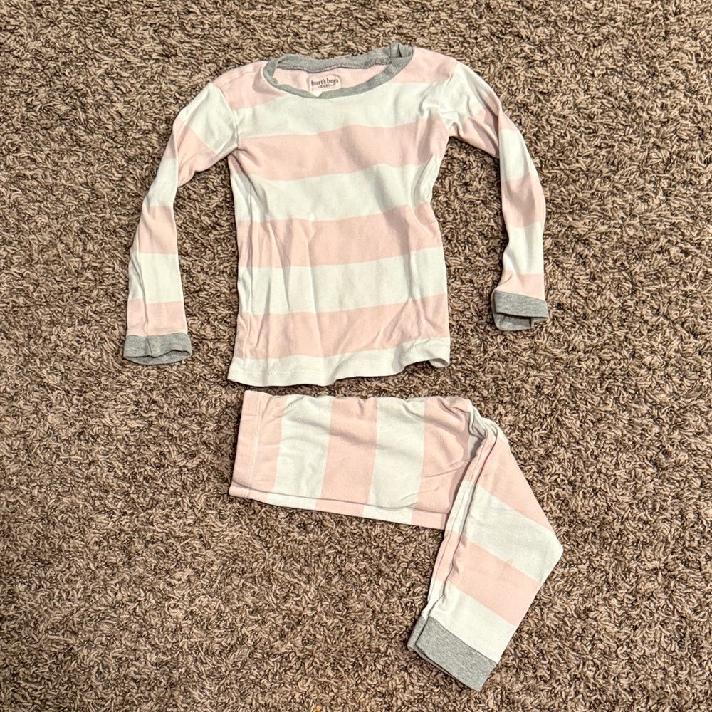 Burt's Bees Baby Pink and White Pajama Set with Gray Accents